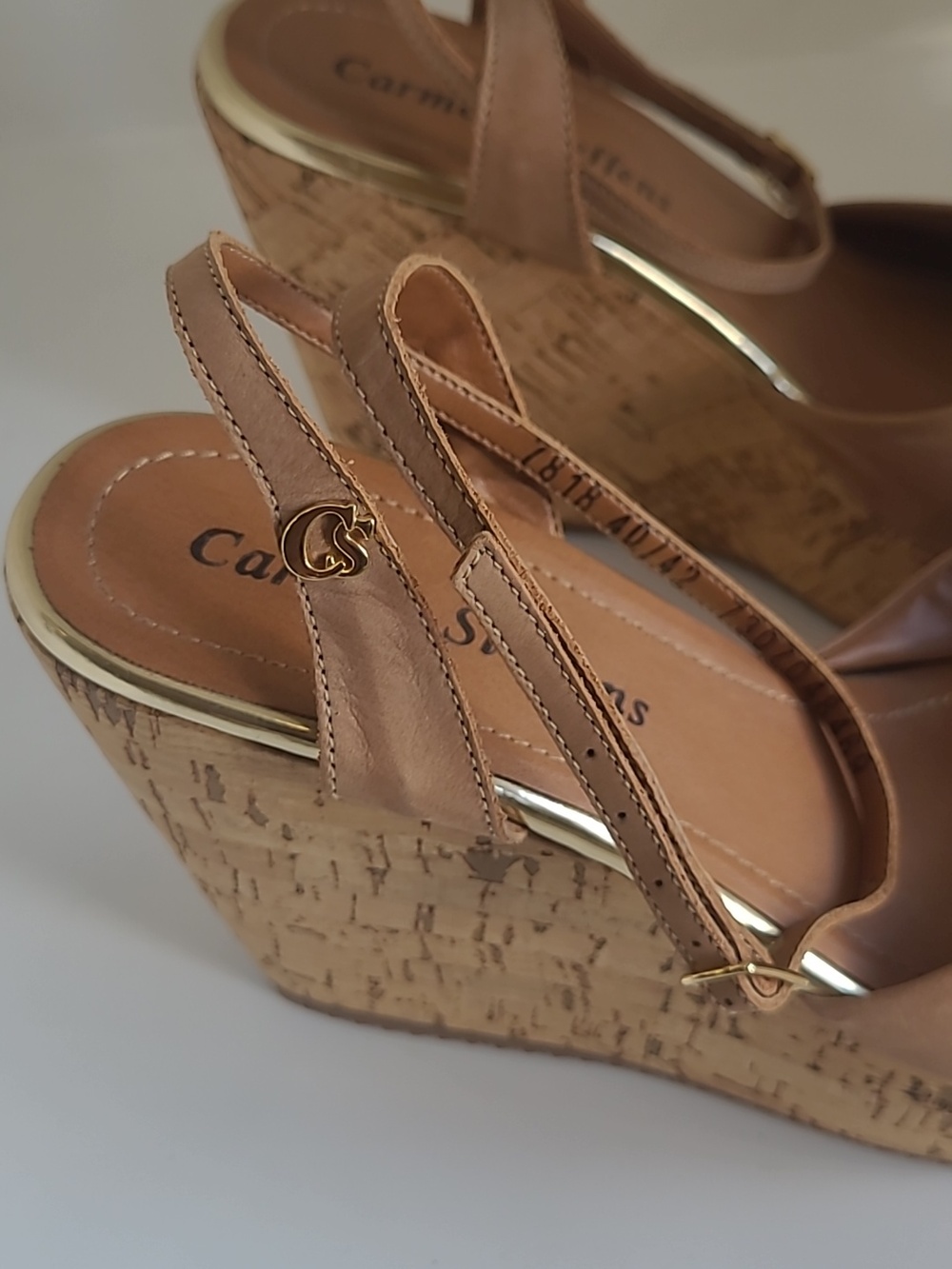 Carmen Steffens High Cork Wedge Bowknot Sandals Women's Size 40/42 (US 8.5) - Picture 3 of 4